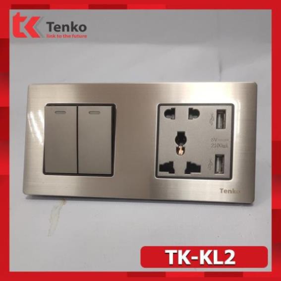 Bán sỉ- Công tắc, Ổ cắm đa năng 2 Modules mặt kim loại màu ghi Tenko TK-KL2 ONMI.VN chính hãng.