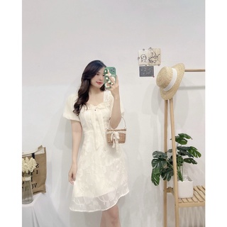 ĐẦM TAY NGẮN TRANG TRÍ NƠ NGỰC KIỂU - Hình shop chụp thật