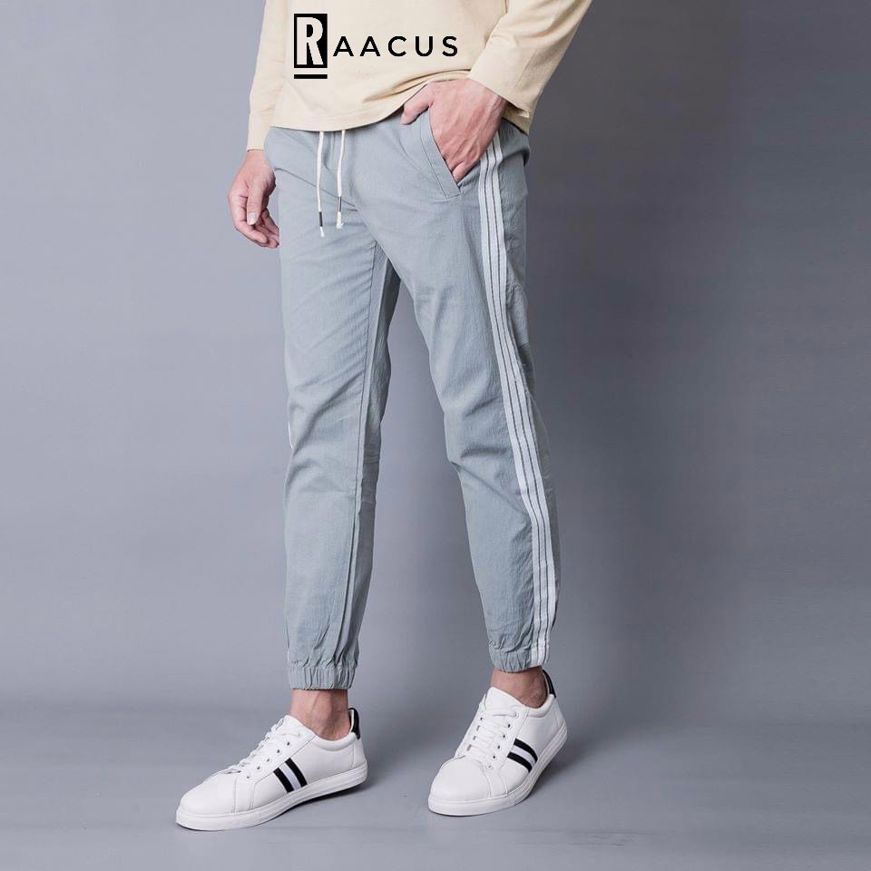 Quần jogger nam thể thao dáng dài suông chất đũi RAACUSSTORE, quần nam thể thao unisex 3 sọc cao cấp  – Q093