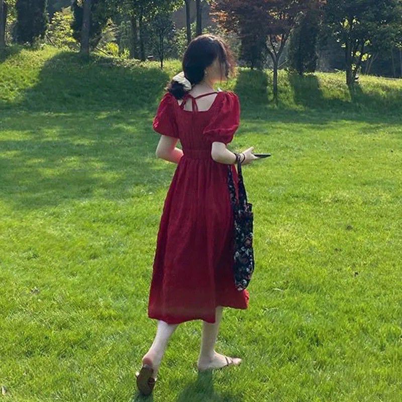 Đầm tiểu thư cổ vuông đính ngọc dự tiệc dáng dài hàng quảng châu | BigBuy360 - bigbuy360.vn