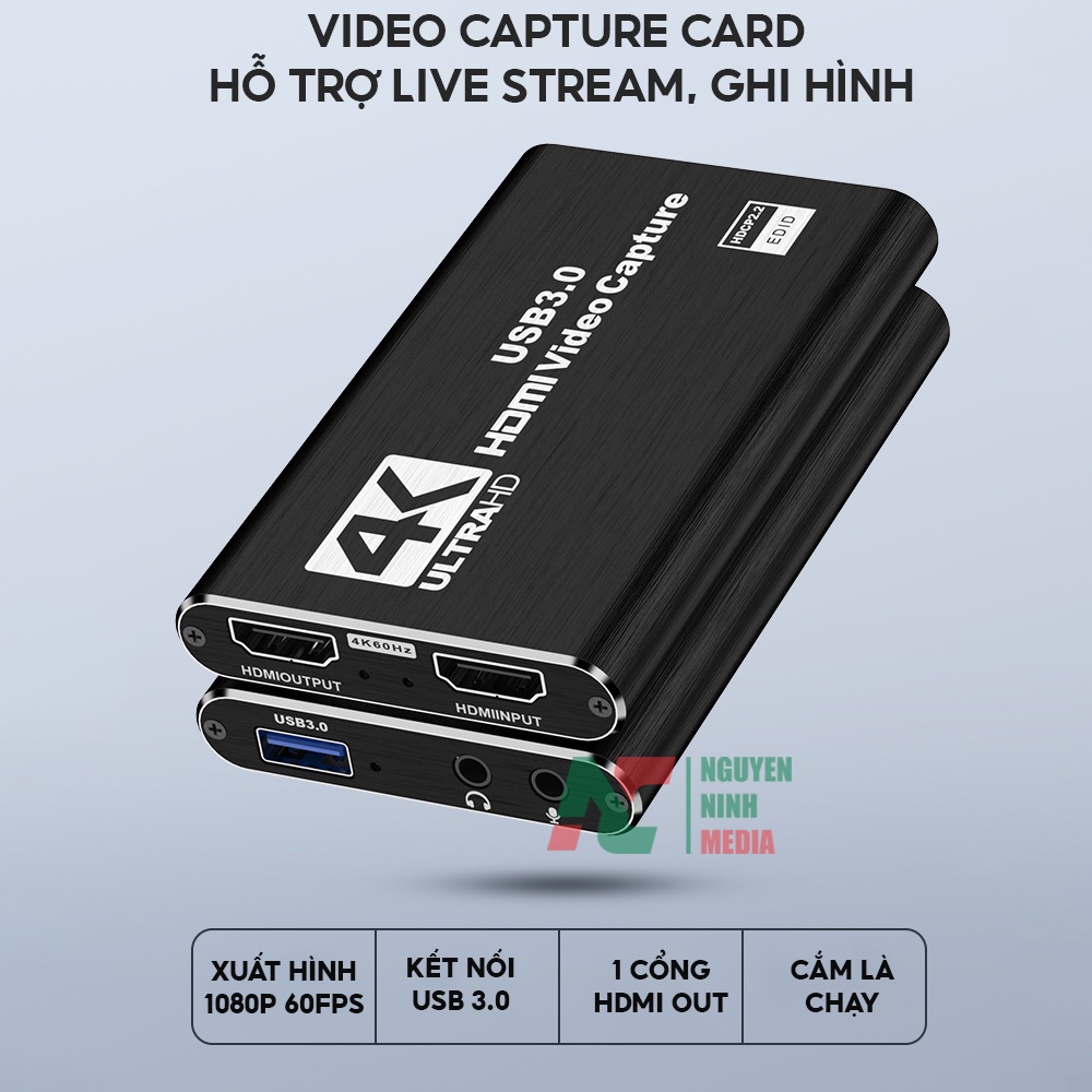 Bộ Chuyển HDMI to USB 3.0 Video Capture Card 1080P 60FPS Tích Hợp Cổng Micro và Cổng Tai Nghe