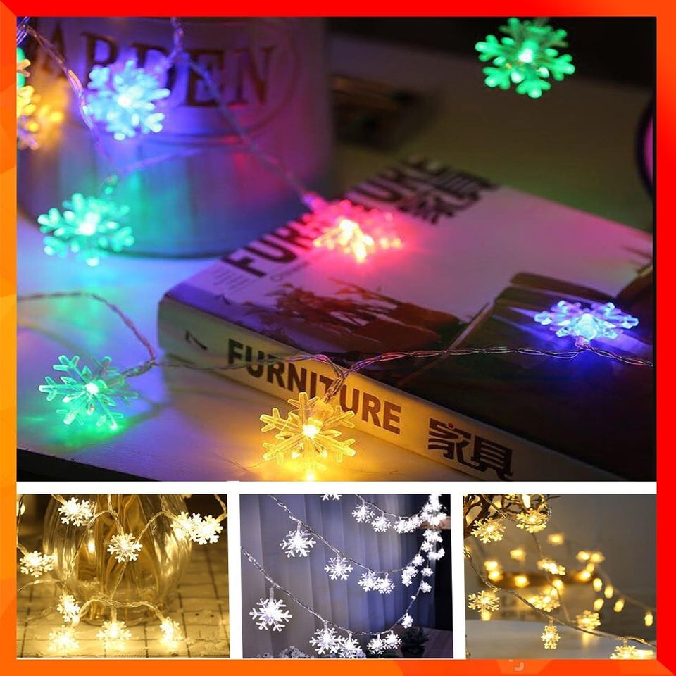 (Chọn Màu ) Dây Đèn Led Trang Trí Noel Bông Tuyết Đầu Mùa Dùng Pin 2A Và Cắm Điện Dài 4M - Đèn Trang Trí Nhà Cửa