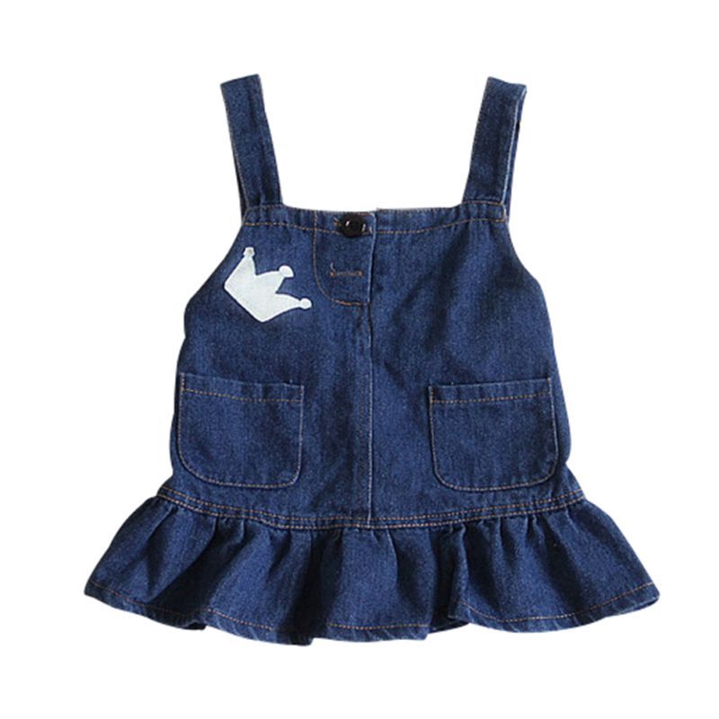 ♕ babyme ღ Summer Girls Denim Cute Crown Strap Skirt Princess Skirt