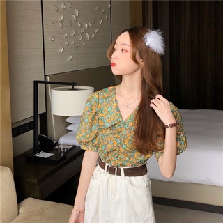 Xj-áo Sơ Mi Tay Lửng Xếp Ly Họa Tiết Hoa Phong Cách Hàn Quốc Cổ Điển Thời Trang Mùa Hè Dành Cho Bạn Gái CC408