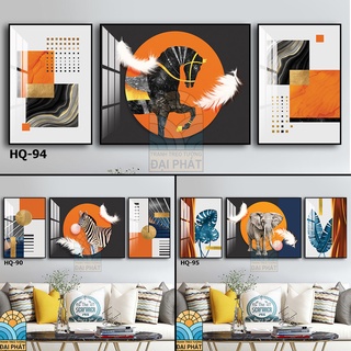 Bộ 3 bức tranh nai treo tường phú quý tráng gương