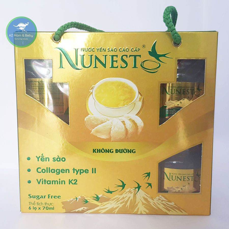 Lốc yến sào cao cấp collagen vitamin K2 không đường Nunest (6 lọ x 70ml)