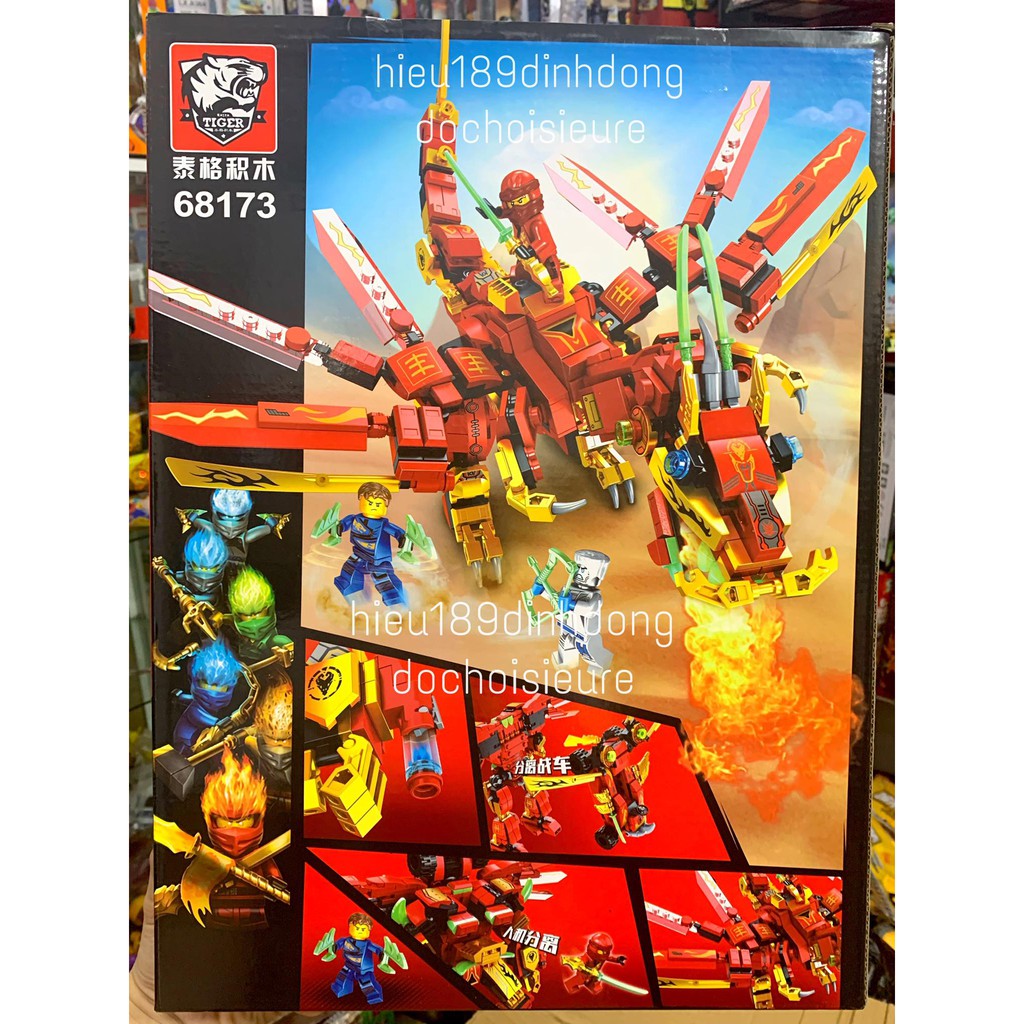 Lắp ráp xếp hình non Lego ninjago 68173 : Rồng và robot lửa đỏ của kai 2in1 646 mảnh