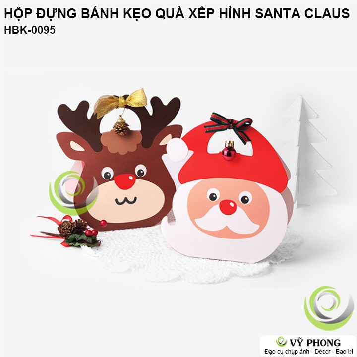 HỘP GIẤY ĐỰNG BÁNH KẸO QUÀ XẾP HÌNH ÔNG GIÀ NOEL VÀ TUẦN LỘC LÀM QUÀ LỄ GIÁNG SINH HBK-0095