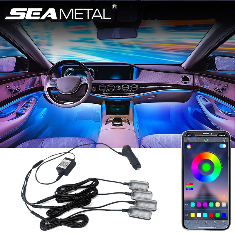 Set dây đèn LED SEAMETAL 64 màu sắc 12V điều khiển ứng dụng dành cho trang trí bên trong xe hơi