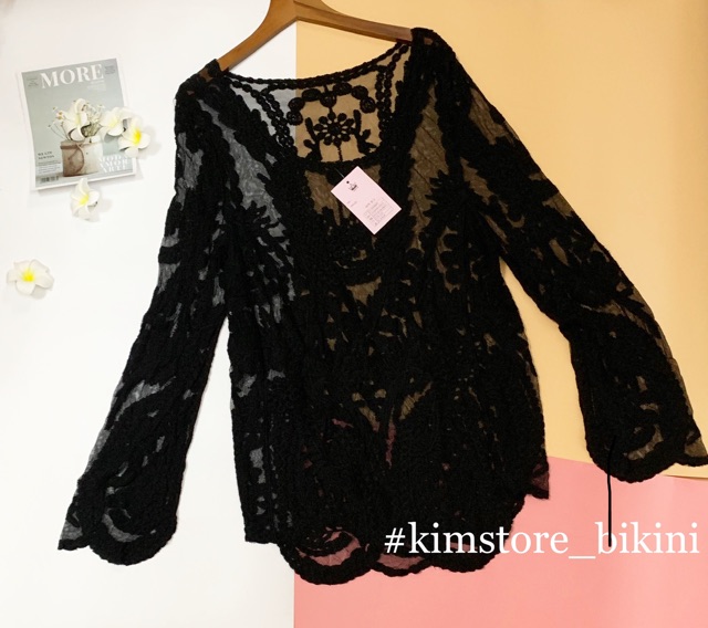 Kimstore_bikini: Áo khoác đi biển (trắng/ kem/ đen) kèm ảnh thật