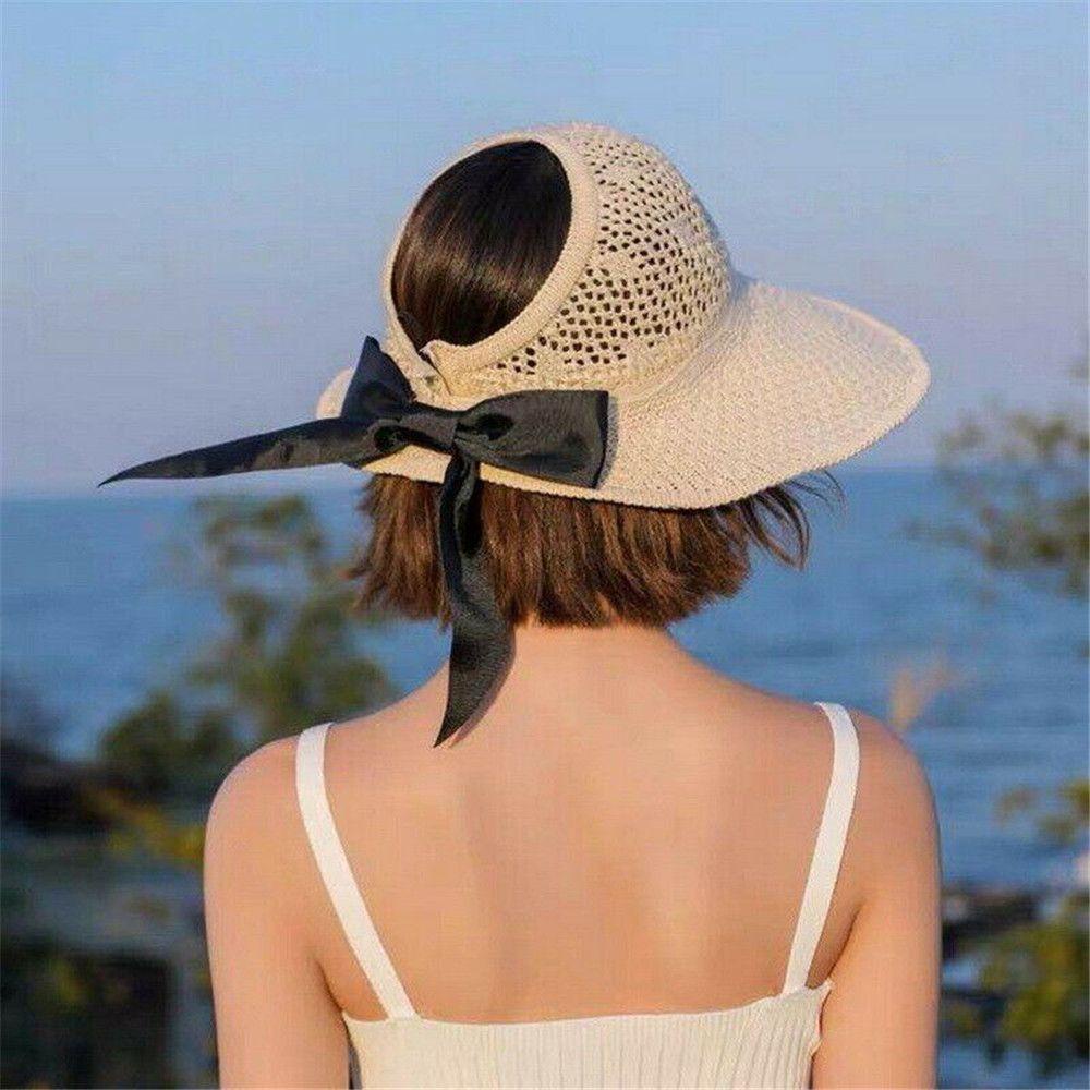 CACTU Mũ Rộng Vành Phối Nơ Thời Trang Biển Cho Nữ