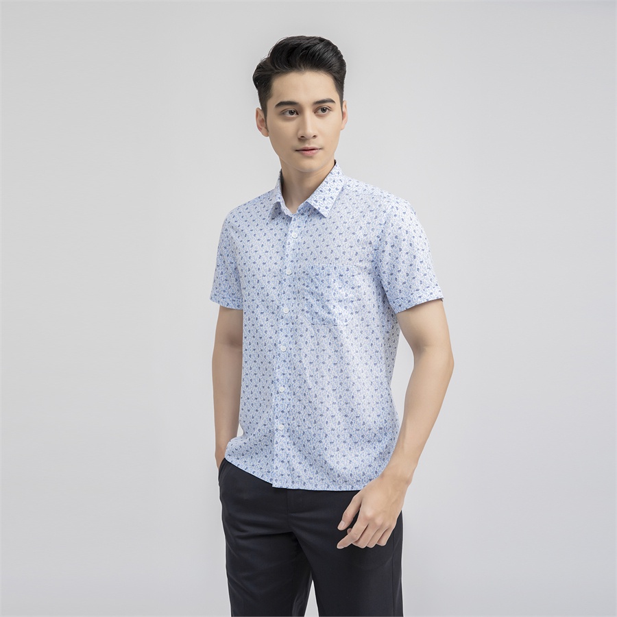 [MẪU MỚI] Áo sơ mi nam ngắn tay ARISTINO phom Perfect fit, màu trắng in họa tiết xanh nổi bật - ASS140S1