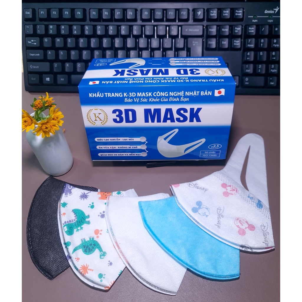 Hộp 50 cái Khẩu trang K 3D MASK kháng khuẩn CÔNG NGHỆ NHẬT, có logo tem niêm phong, đạt chuẩn kiểm định