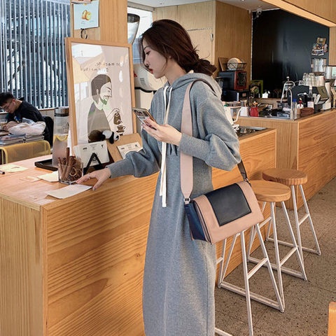 Đầm Dài Dáng Rộng Có Nón Trùm Đầu Tay Dài Phong Cách Hàn Quốc Mới Cho Nữ