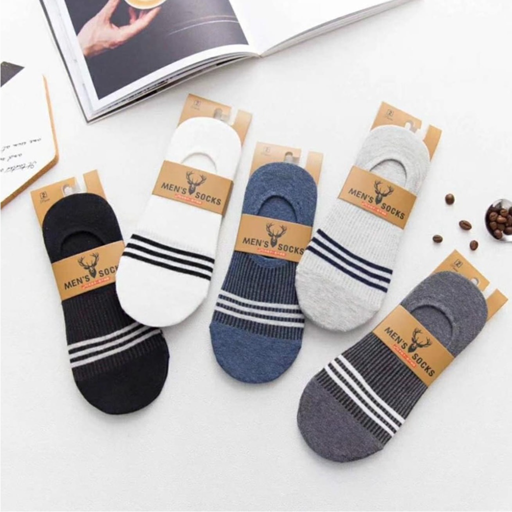 Vớ lười nam tất hài sọc gân dưới mắt cá cotton thời trang đẹp có silicon chống tuột gót chân MONEY VL003