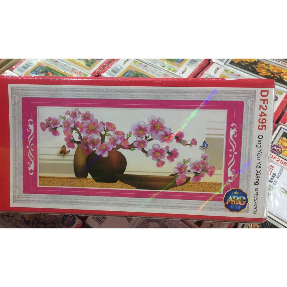 Tranh Đính Đá BÌNH HOA NGHỆ THUẬT (ĐÁ ABC CAO CẤP). Kích Thước: 75cm x 37cm