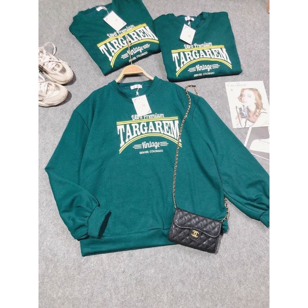 Áo Sweater TAGAREM Form Rộng Tay Phồng Unisex, Áo Nỉ Cổ Tròn Màu Xanh | BigBuy360 - bigbuy360.vn