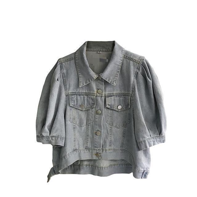 Áo Khoác Denim Mỏng Tay Phồng Ngắn Dáng Rộng Phong Cách Hàn Quốc Thời Trang Cho Nữ