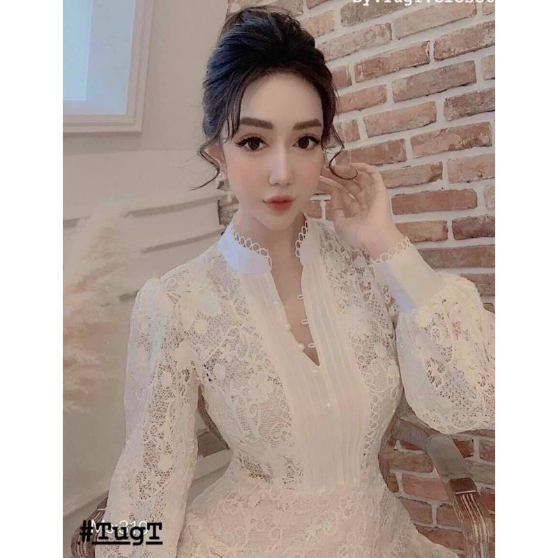 ẢNH THẬT TRẢI SÀN - ĐẦM REN CỔ V ĐUÔI CÁ