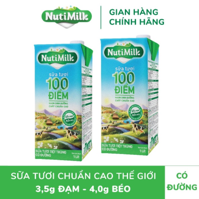 Combo 2 Sữa NutiMilk ST tiệt trùng Có Đường H1L /hộp