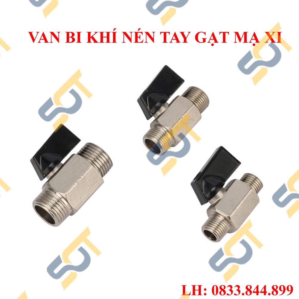 Van khí nén, van bi đồng tay gạt mini ren 13 17 21 đồng mạ lắp đặt hệ thống khí nén, thủy lực