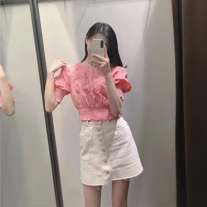 Áo hồng bo chun Zara