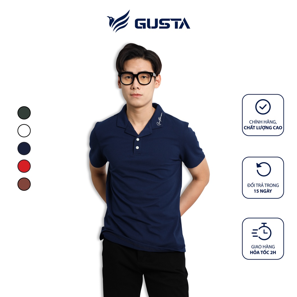 Áo Thun Polo Nam GUSTA cổ thêu chất cotton co giãn mặc thoải mái ngày hè - PL02