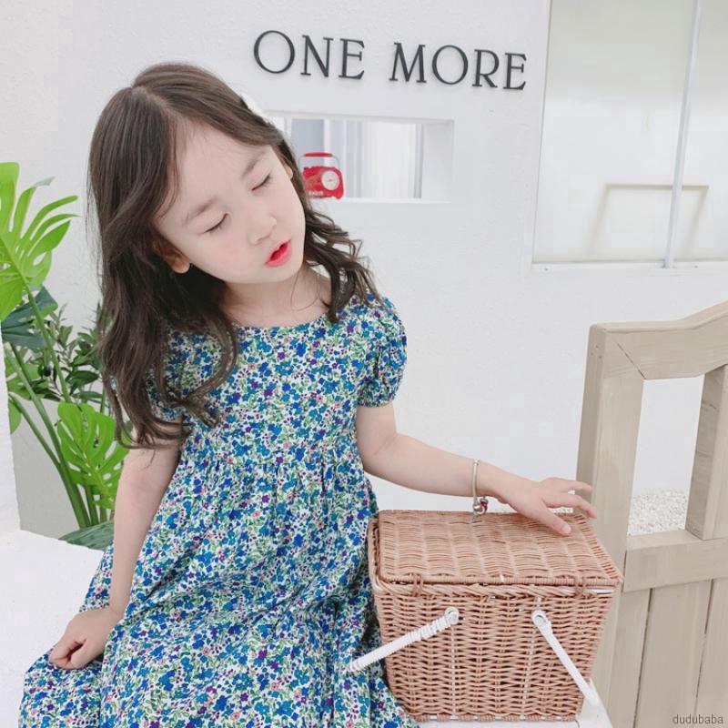 Đầm Bé Gái Hở Lưng Tay Ngắn In Hoa Dễ Thương