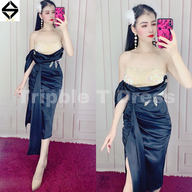Đầm body cúp rớt vai xẻ đùi siêu xinh TRIPBLE T DRESS - size S/M/L - MS217Y