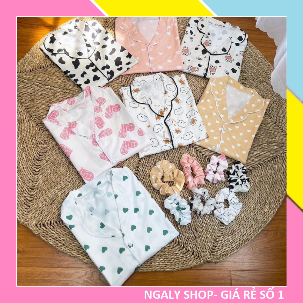 Bộ Ngủ Pijama Cánh Dơi Nhiều Họa Tiết Tim - Gấu - Trắng - Xanh -Bò Sữa Nữ [FREESHIP] Đồ ngủ đồ mặc nhà form rộng cao cấp
