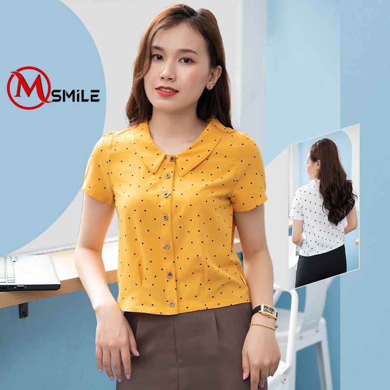 Áo Sơ Mi Nữ chấm bi Ao Sơ Mi Nữ dáng croptop cổ sen-MSA71 | BigBuy360 - bigbuy360.vn