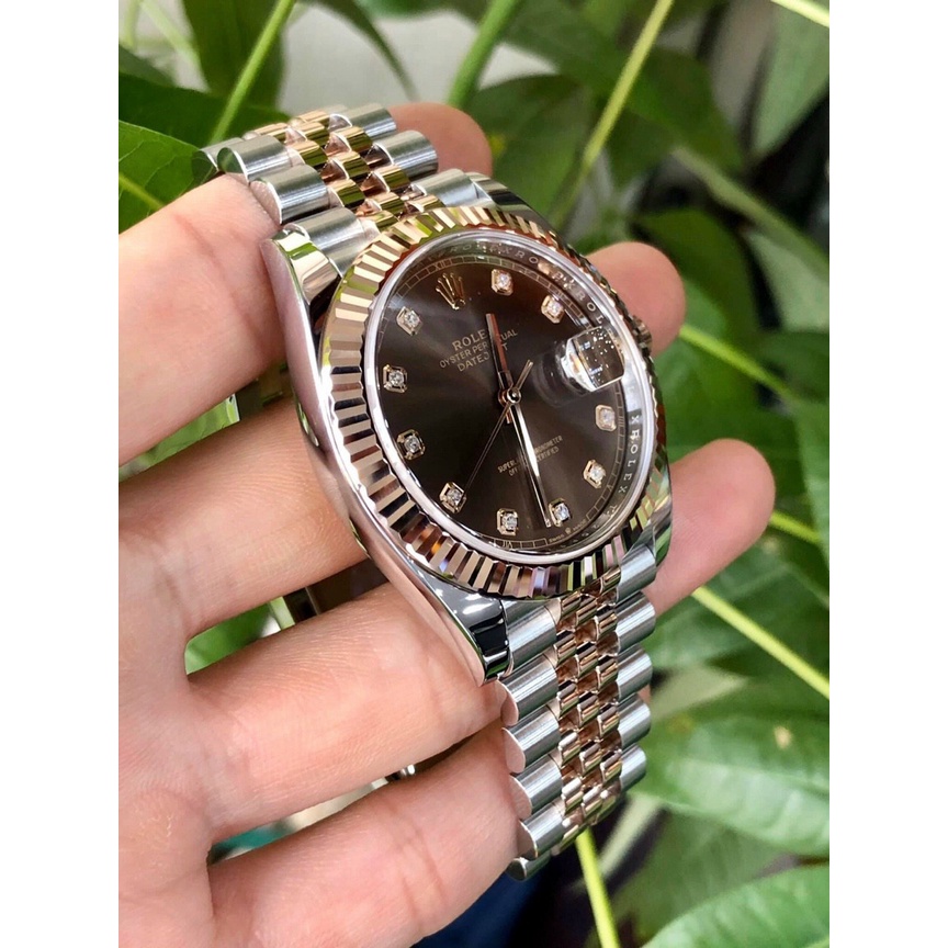 Đồng hồ nữ Rolex mặt tròn đính đá sang trọng dây kim loại cao cấp