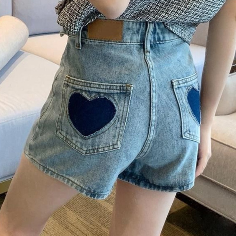 Quần Đùi Denim Lưng Cao Thời Trang Cho Nữ 164582 Quần Short Dáng Chữ a Ống Thẳng Độc Đáo Dễ Phối Đồ Hợp Thời Trang Phong Cách Hàn Quốc