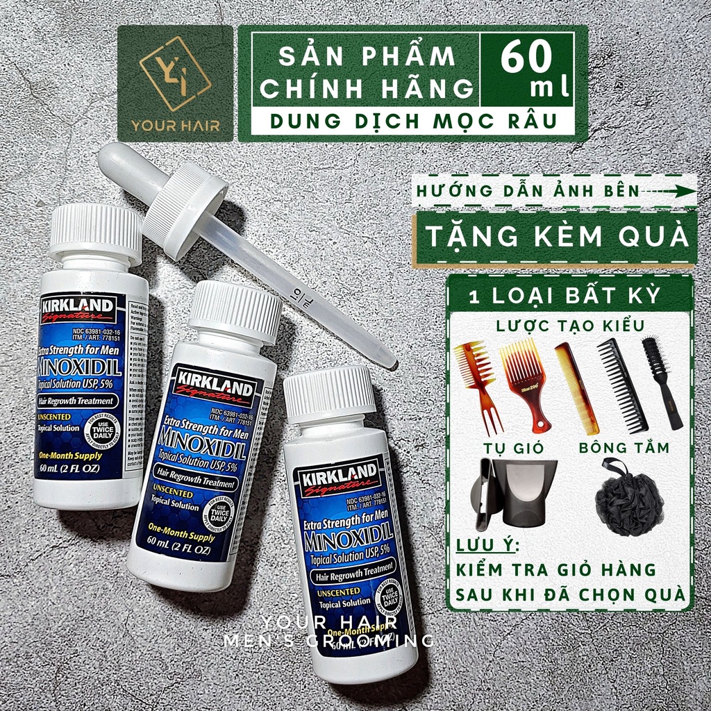 Dung dịch hỗ trợ mọc râu & tóc Kirkland Minoxidil 5% - 60ml | Dạng lỏng và Dạng bọt