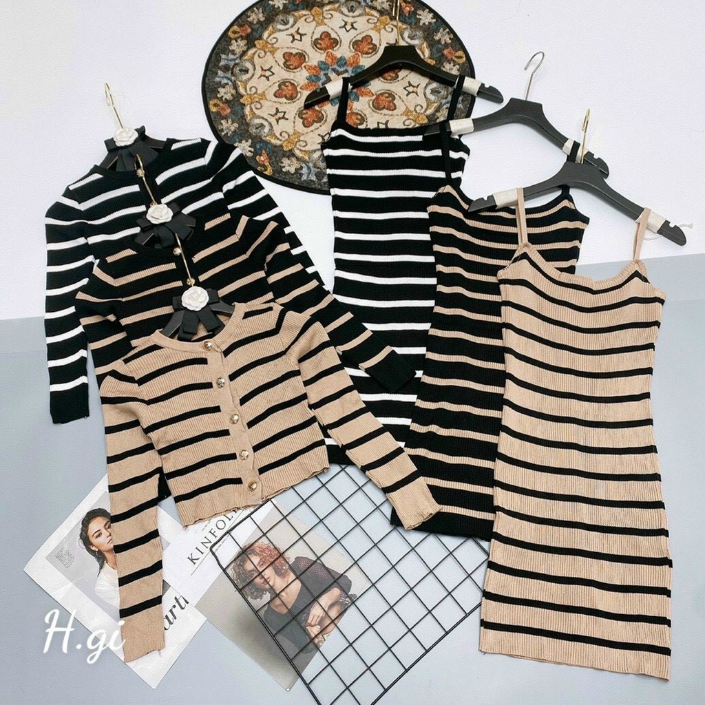 SALE Váy Len Tăm Kẻ Body Thu Đông