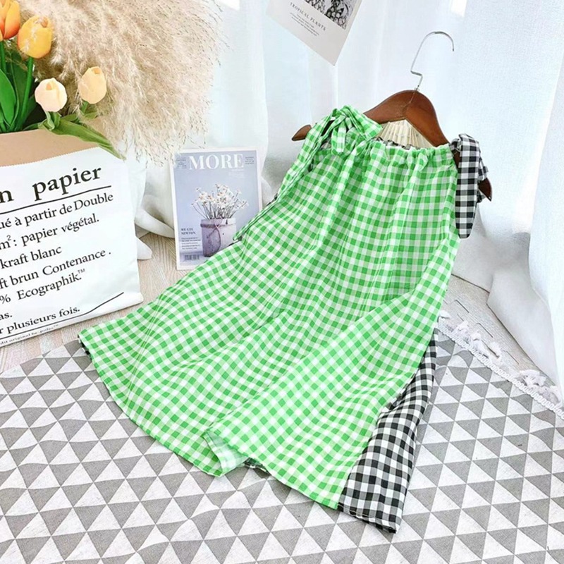 Đầm Công Chúa Hai Dây Sọc Ca Rô Thời Trang Mùa Hè Hàn Quốc Dành Cho Bé Gái Se7en