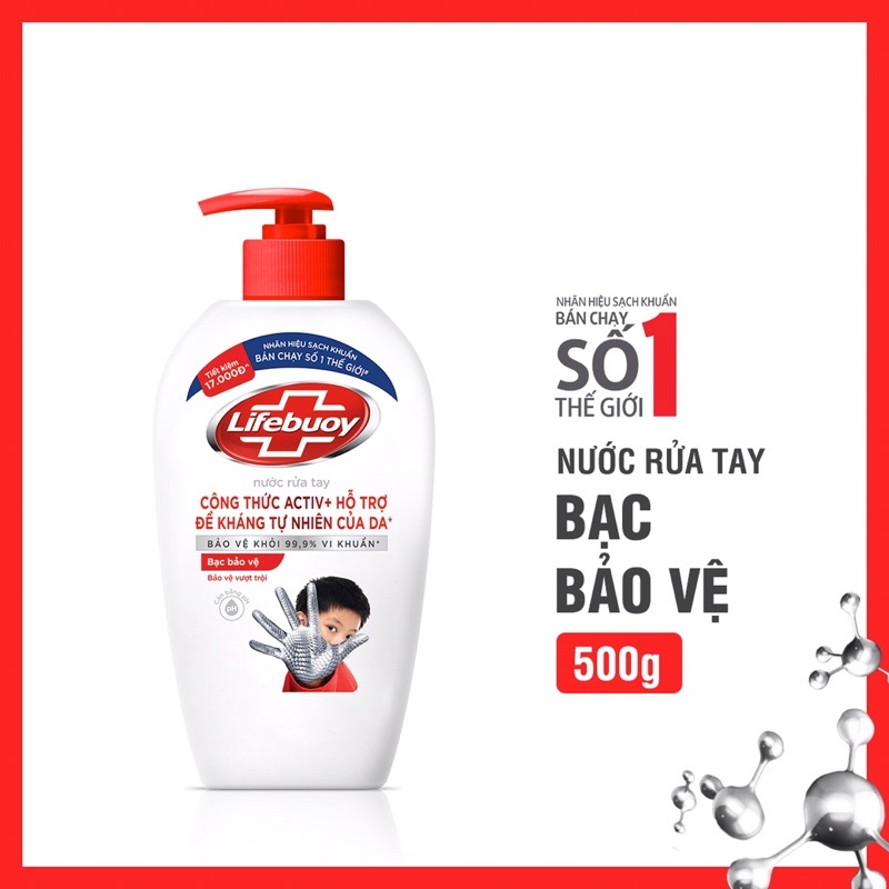 Nước rửa tay LIFEBUOY màu xanh  chai 500g   và 180g bảo vệ vượt trội 10 khỏi vi khuẩn