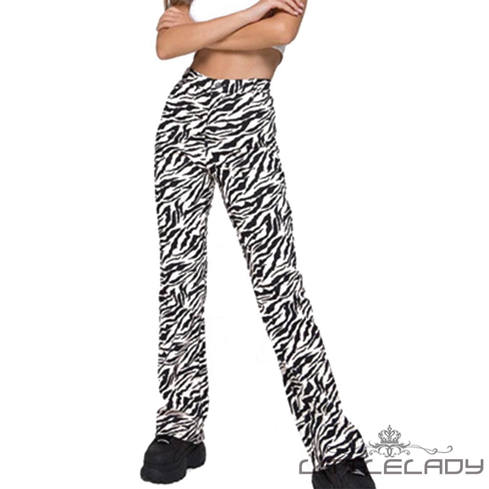 Quần Dài Nữ Lưng Cao In Họa Tiết Ngựa Vằn Thời Trang