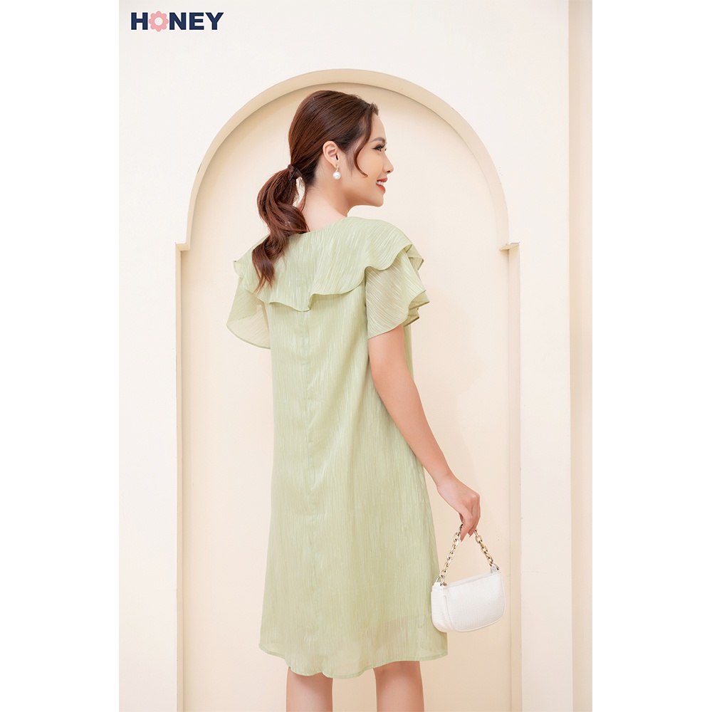Váy bầu công sở kiểu dáng xuông, cổ bèo, chất tơ gân xước 2 lớp - Thời trang đầm bầu cao cấp HONEY