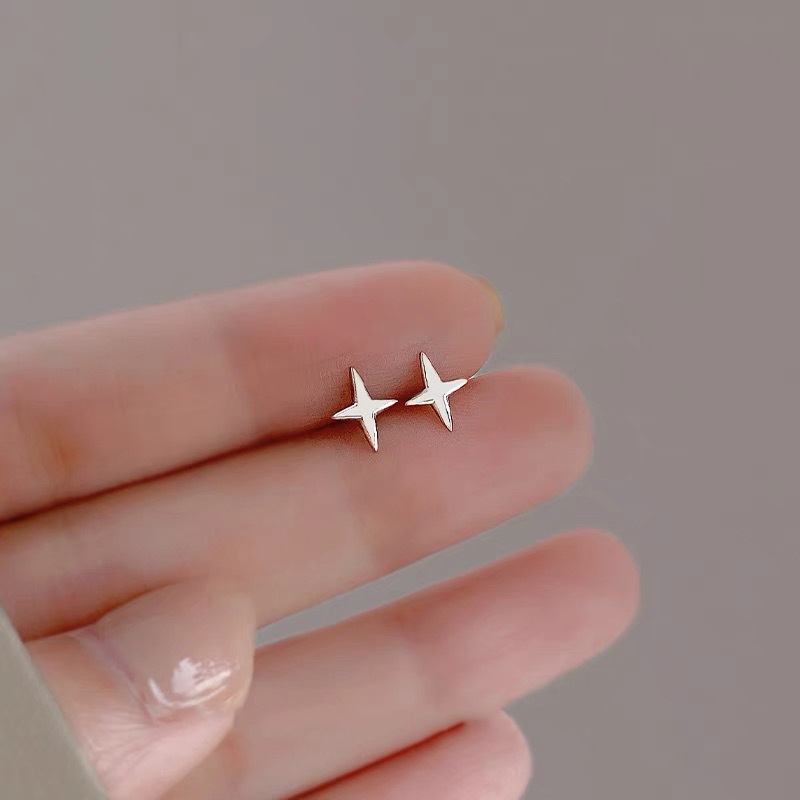 1 Cặp Bông Tai Mạ Bạc 925 Hình Học Họa Tiết Hoa / Trái Tim / Gấu Phong Cách Hàn Quốc Cho Nữ
