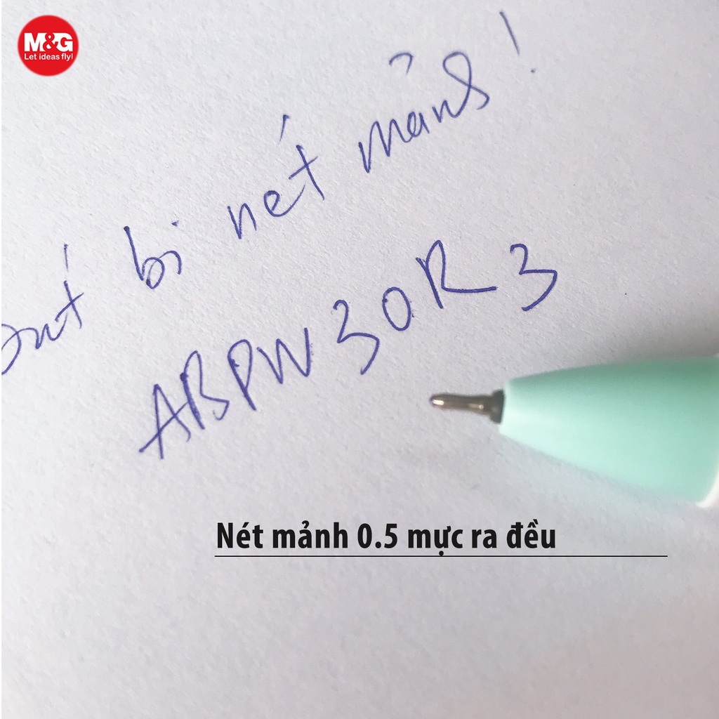 Bút bi ABPW 30R3 nét mảnh 0.5mm màu bút Pastel hot trend. mực xanh viết rất êm trơn, chính hãng M&G
