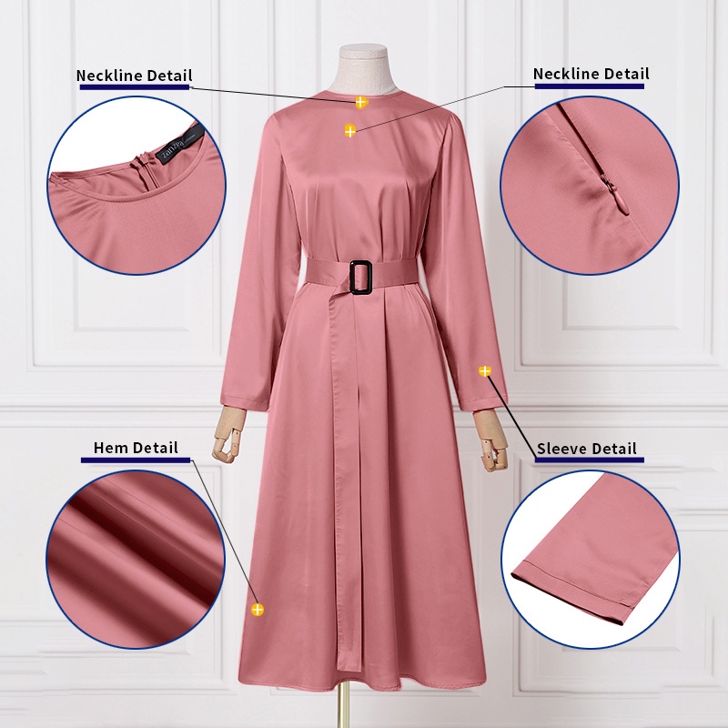 Đầm dài ZANZEA vải satin dáng ôm kiểu xếp ly cổ tròn dài tay thời trang cho nữ