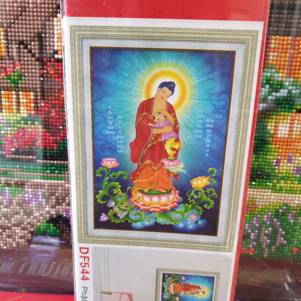 Tranh Đính Đá PHẬT A DI ĐÀ (ĐÁ ABC CAO CẤP). Kích Thước: 75cm x 55cm