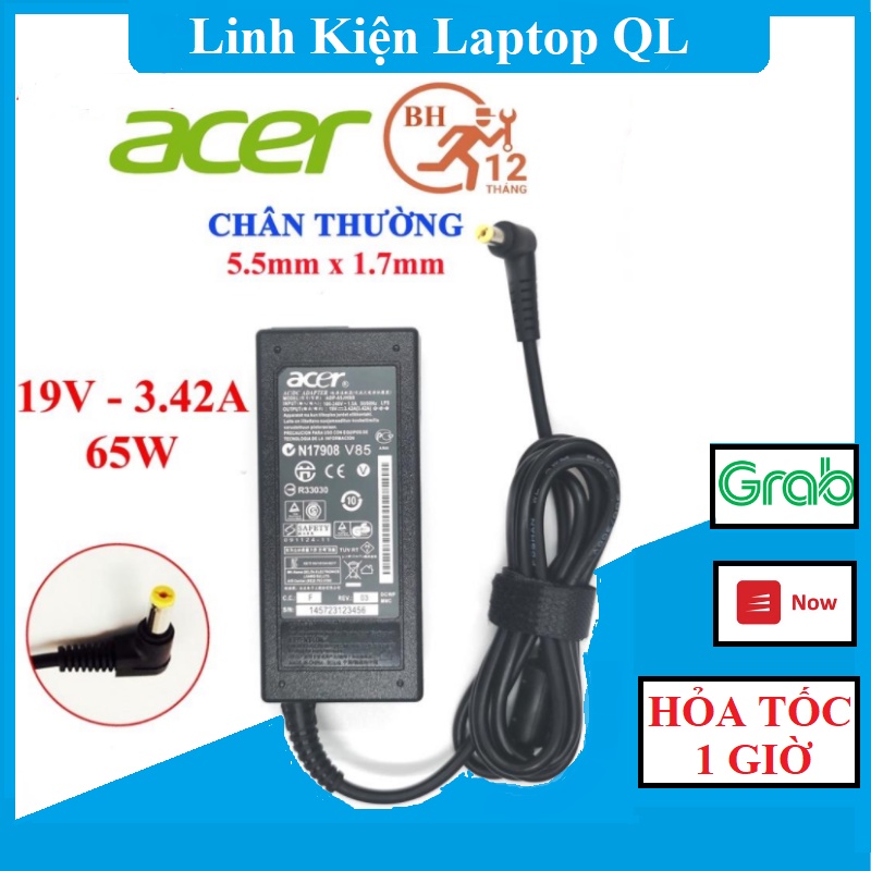 Sạc Laptop Acer 19V 3,42A  ZIN Tốt / Adapter Acer 19V–3.42A – 65W