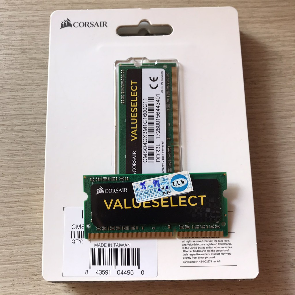 [CHÍNH HÃNG] Ram Laptop Corsair Value DDR3L 4GB 1600Mhz (PC3L-12800s)