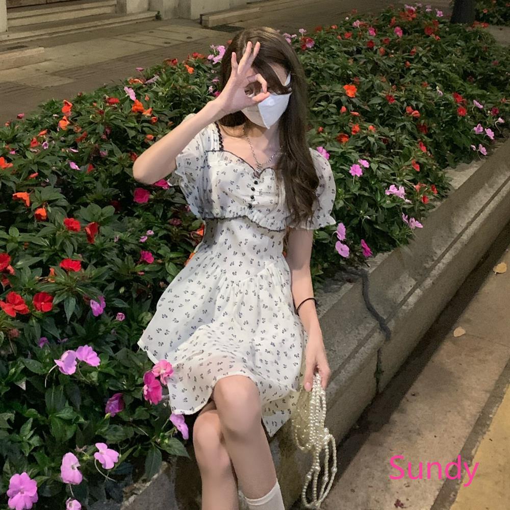 Đầm Hoa Hở Lưng Phối Nơ Thời Trang Mùa Hè Phong Cách Vintage