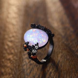 Nhẫn Đính Đá Opal Đen / Vàng / Bạc Hình Oval Phong Cách Cổ Điển Thời Trang 2020