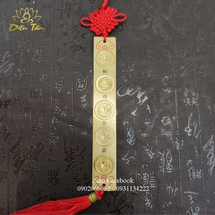 Đồ phong thủy - Thước đồng lục đế ngũ đế phong thủy  hoá sát điềm xấu có dây treo đồng tâm kết
