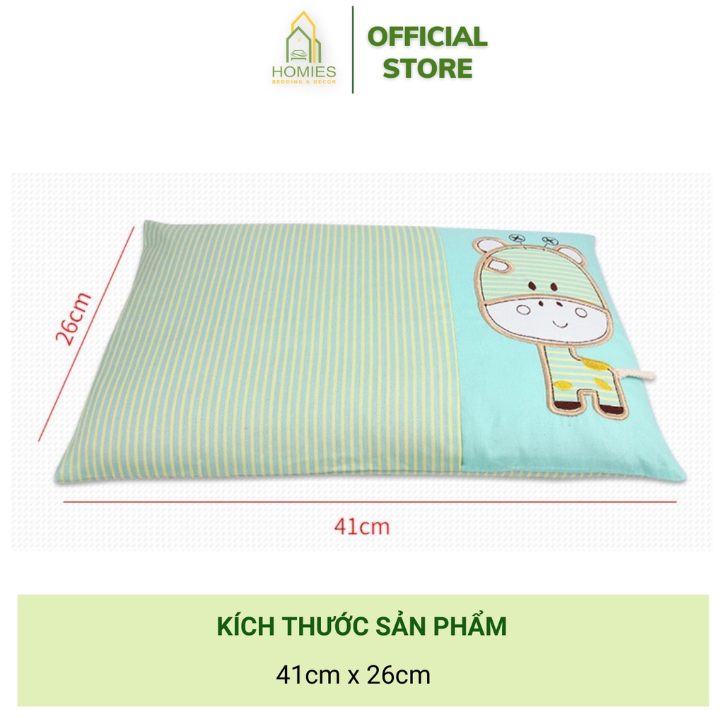 Gối Đầu Cho Bé Đi Học HOMIES Vải Cotton Mềm Mát Họa Tiết Thêu Con Bò - Kích Thước 26cm x 41cm