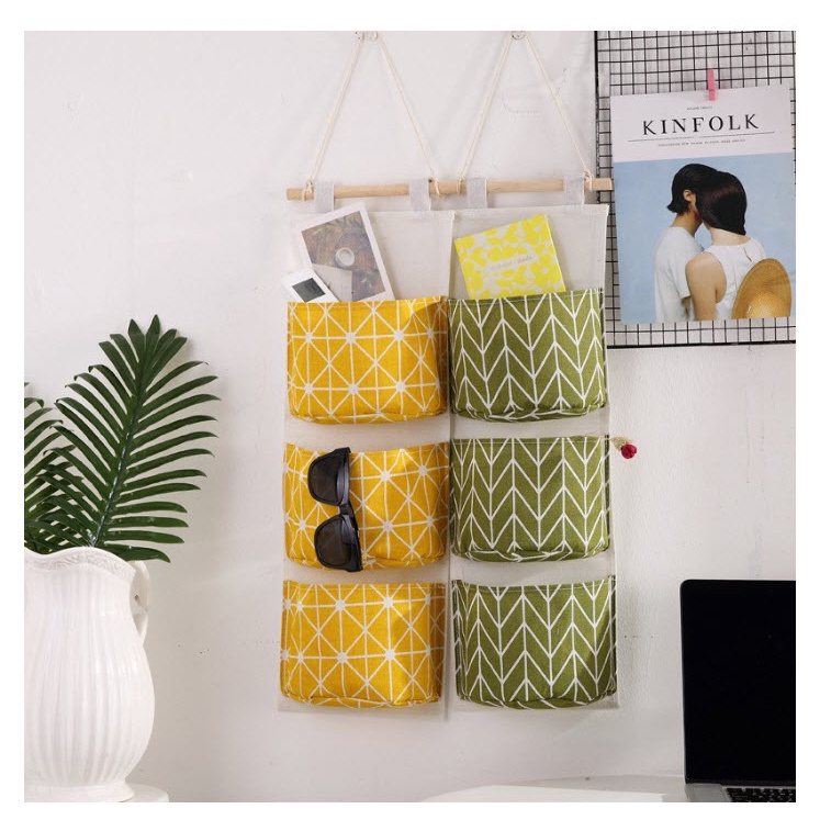 [HCM] Túi vải bố kẻ 3 ngăn đựng đồ treo tường vintage - Decor Trang Trí Nhà Cửa phong cách HQ cực dễ thương